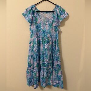 Lilly Pulitzer Blue and Green Floral Midi Dress